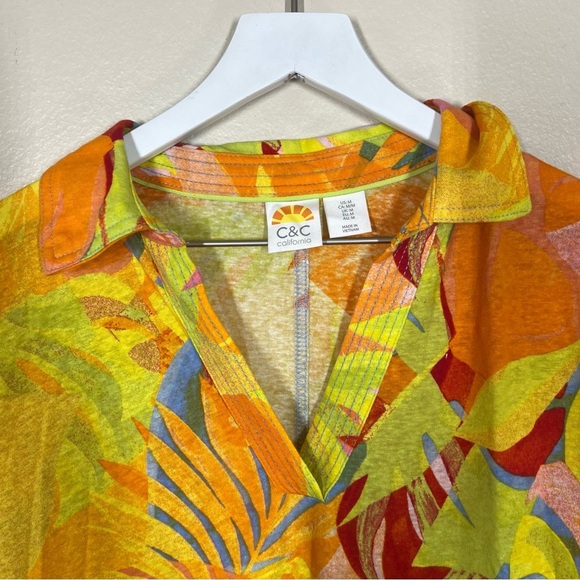 C&C California Women’s Tropical Linen Blend Collared Dress Multicolor Vibrant - Picture 4 of 9